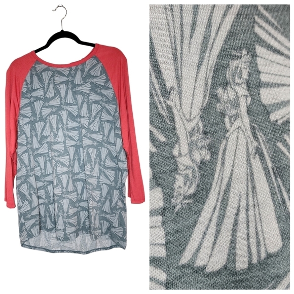 Lularoe sleeping beauty aurora Disney randy 3/4 sleeve top. Grey coral.  3X - Picture 1 of 11